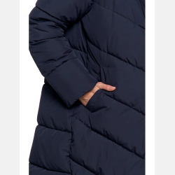 GRANATOWA kurtka luźna pikowana, ZIMOWA, dłuższa, kaptur MORAJ